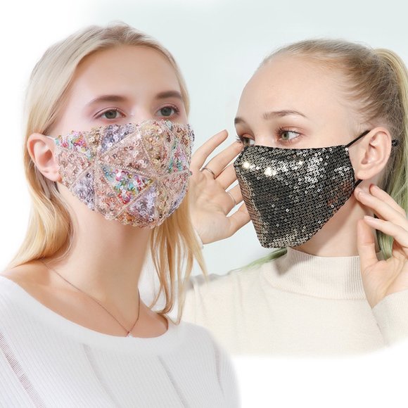 2 Pack Gold Multicolor Black w Gold Sequin Mask - Picture 1 of 6